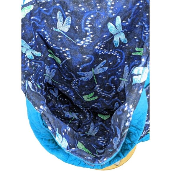 Teal Navy Quilted Purse Tote Bag Dragonfly Stars Print Four Pockets Sparkle - Picture 3 of 4